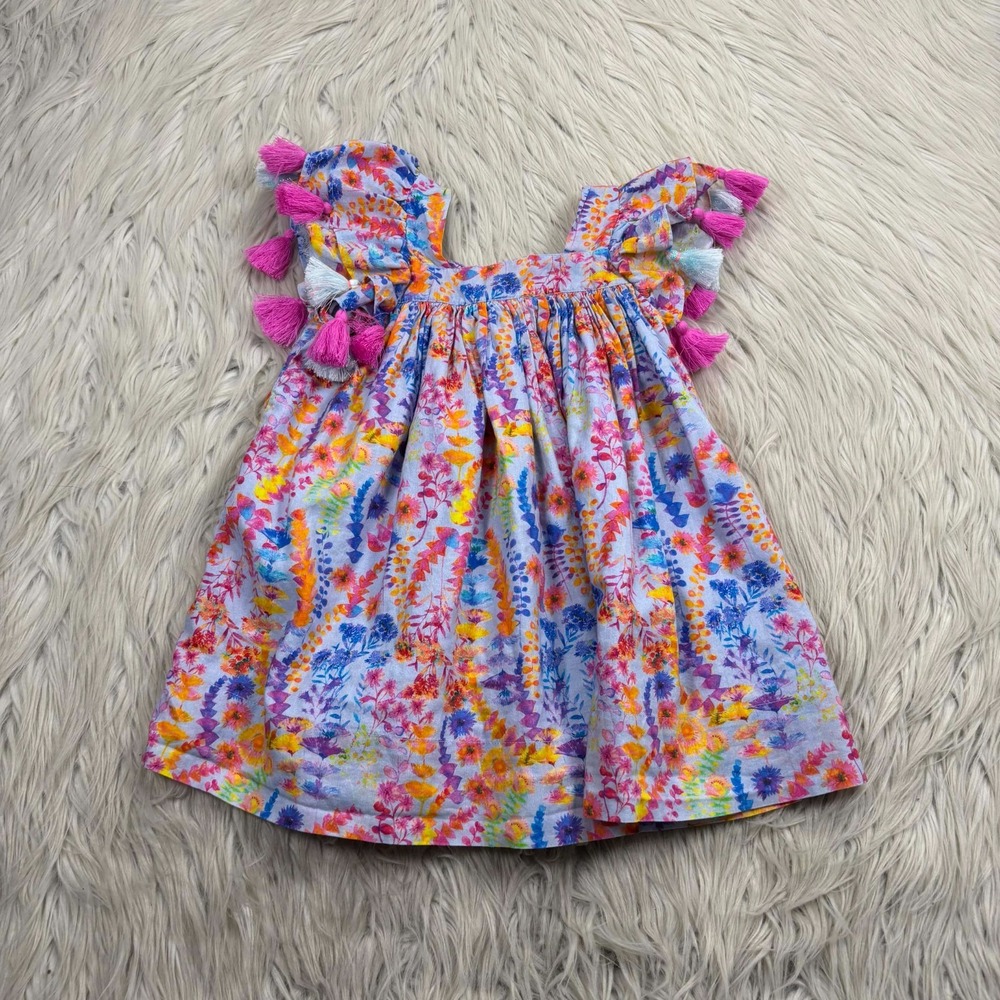 Nellystella Girls 1 Chloe Dress in Oceanscape Tassel A-line Babydoll Resort